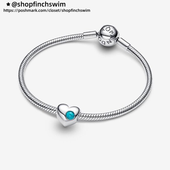 Pandora Engravable Turquoise Blue Stone Heart Charm - Picture 2 of 5